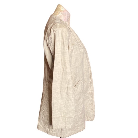 Eileen Fisher Cream Tan crinkled Linen Cotton blend long Jacket cardigan Sz XS - Picture 5 of 11